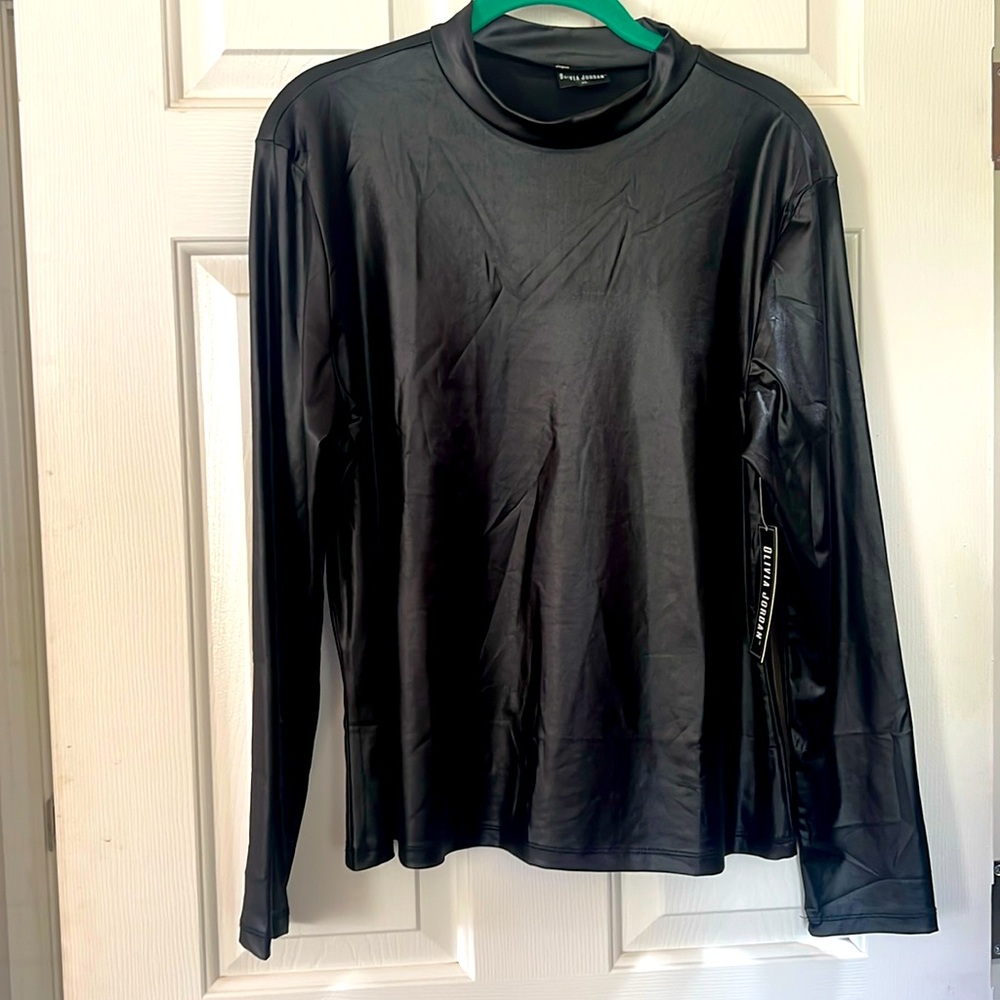 NWT. Black pleather long sleeve